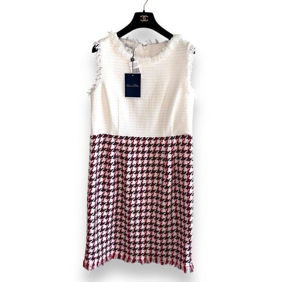 NWT Oscar De La Renta Bicolor Houndstooth Tweed Dress Sz 12 - Picture 1 of 10